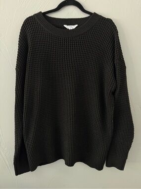 Time and Tru Black Waffle Knit Sweater XL 16-18 Oversized Cozy Crewneck